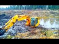 Pond digging with excavator | Building dam to the stream