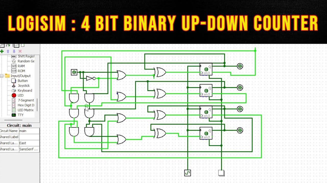 4 Bit Binary Up-Down Counter using logisim - YouTube