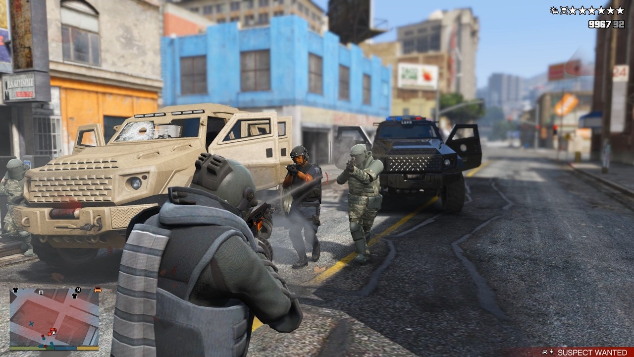 GTA 5 Trevor's Juggernaut Massacre at the Police Station + Epic 6 Star Cop Escape [R.D.E. 3.1.7]