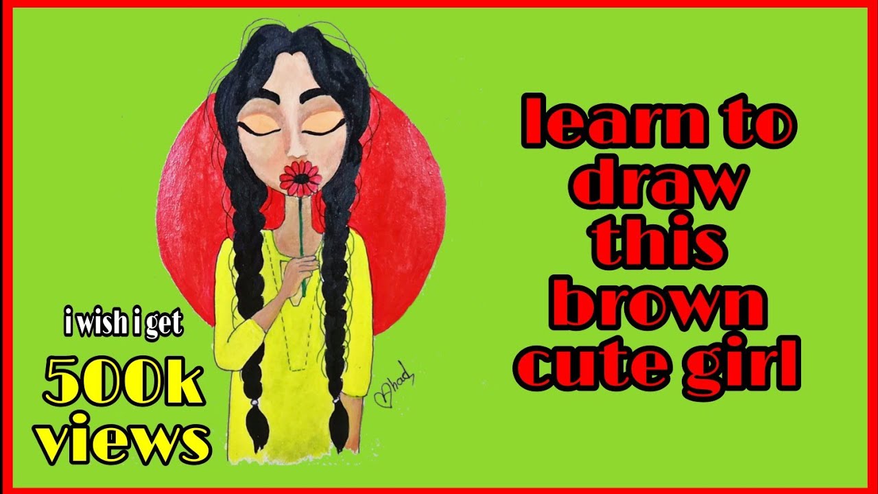 cute brown girl 🌼 how to draw a cute girl. easy drawing