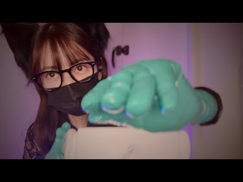 [ASMR] 手術用ゴム手袋で顏マッサージ / ハンドムーブメント 猫耳 / Surgical rubber gloves, hand movement