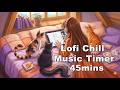 45 Minute Timer with Relaxing Lofi Music Timer | Chill Cat Study Ambience