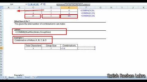 COMBIN Function [Excel]. Gives total number of combinations.