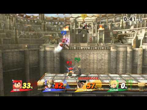 Super Smash Bros Wii U Online Battle Ness vs. Link vs. Little Mac vs. Cloud