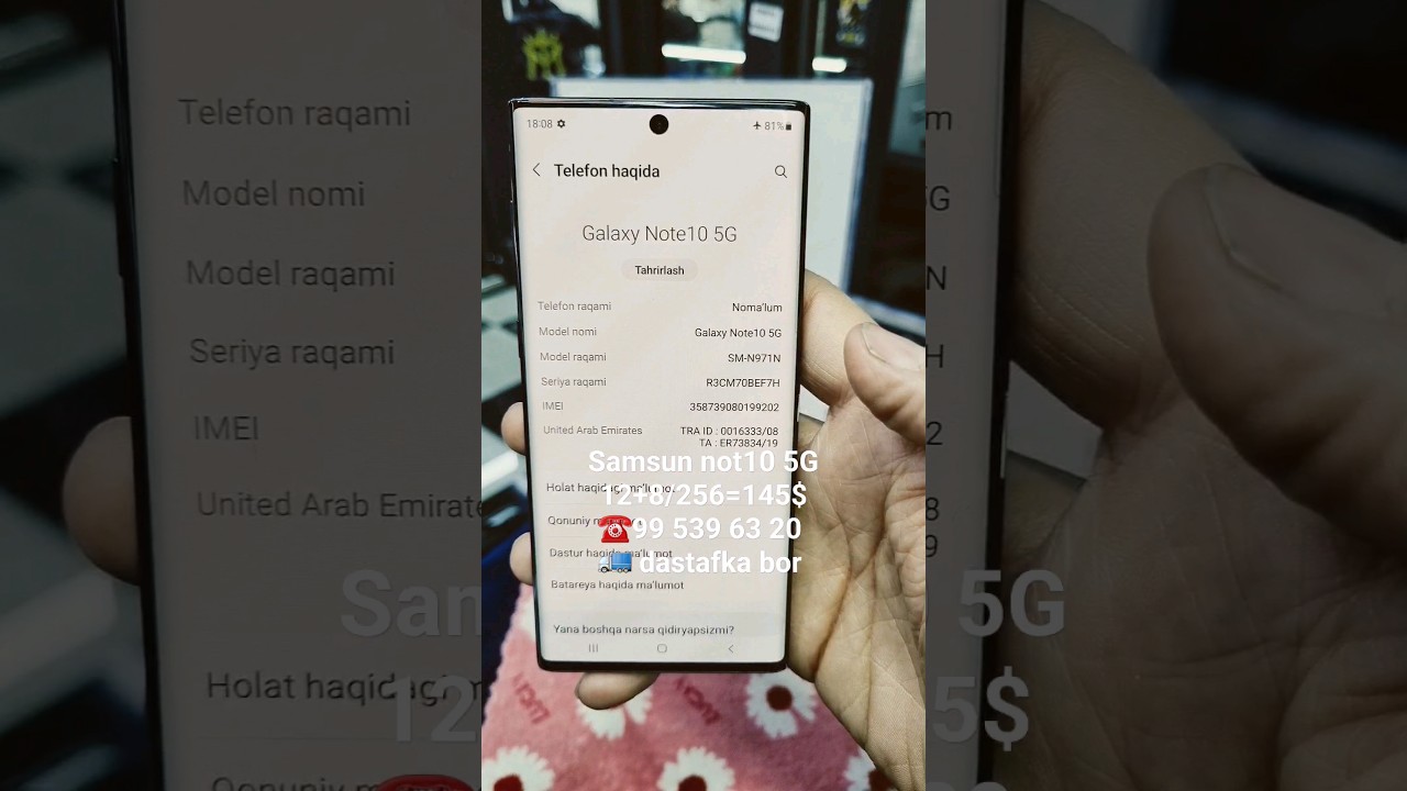 Samsung not10 5G 12+8/256=145$ ☎️99 539 63 20