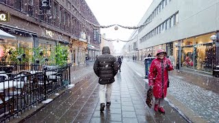 Winter Walk in Uppsala, Sweden - Snowfall in The City