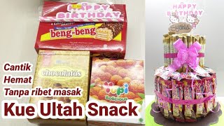 murah meriah!! begini cara buat kue ulang tahun dari snack dan kardus | snack bucket