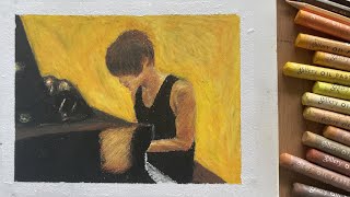 Oil Pastel - Pianist Figure Drawing | Time lapse Draw & Paint Portrait วาดรูป สีชอล์ค screenshot 3