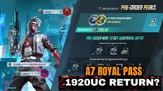 টোটাল কত ইউসি রিটার্ন আসবে | A7 Pre-Order Perks | 1920uc Return? | Pre Order Perks Event | PUBGM