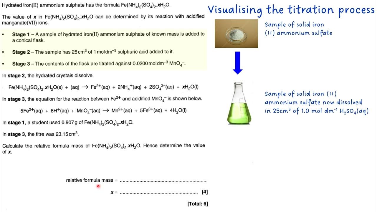 Redox titration calculations finding x in xH2O YouTube