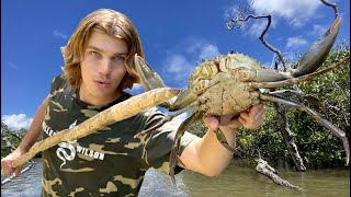 Primitive Spearfishing Mudcrab & Sea Turtle RESCUE Catch n Cook!