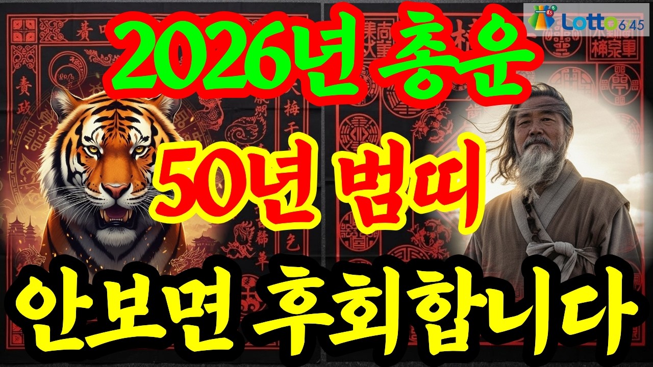 1950년 경인생 호랑이띠, 2026년 총운, 상세 운세(재물운, 문서운, 건강운, 사업운 또는 직업운, 대인관계운, 애정운, 가정운 등) 및 2026년 로또 행운 번호 공개
