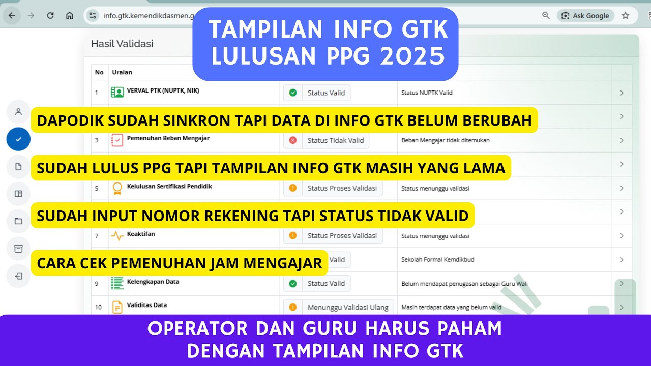 TAMPILAN INFO GTK LULUSAN PPG 2025 | DAPODIK SUDAH SINRKONISASI TAPI DATA NYA BELUM BERUBAH