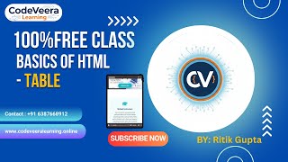 FREE Web Development Class | Introduction to HTML (Table) | | CodeVeera Learning Guide