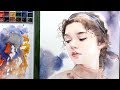 Watercolor portrait painting in process