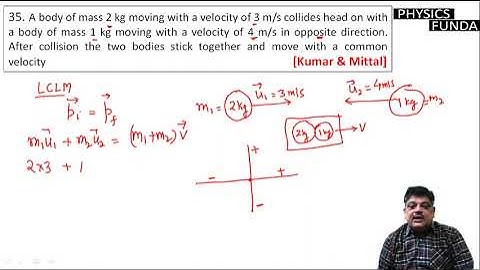A body of mass 2 kg moving with a velocity of 3 m/s collides head on with a body of mass 1 kg moving