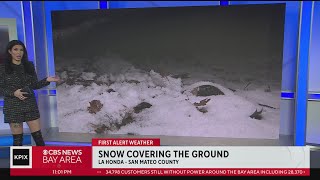 Snowstorm:  Young Bay Area girl joyfully greets snow flurries