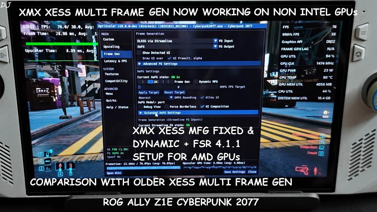 XMX XeSS MFG Fixed & Dynamic for All GPUs Rog Ally Opti… — Transcript
