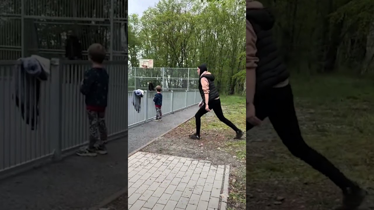Mother fails jumping over fence 