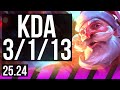 BRAUM & Sivir vs BLITZCRANK & Samira (SUP) | Good KDA: 3/1/13 | BR Grandmaster | 25.24