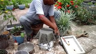 How to make bonsai pot with jut bag or coarse cotton cloth and cement