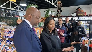 Celebrity Sen. Warnock tours community market, calls on Republicans to reopen government Wealth