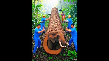 rescue Elephant form giant log #funny #ai #animals #shorts