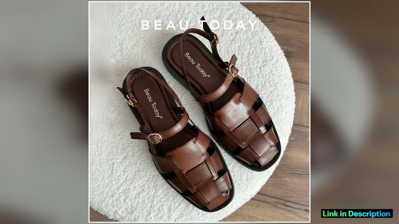 BEAUTODAY Gladiator Sandals Women Genuine Cow Leather Solid Cover Toe Buckle Metal Decoration Summe