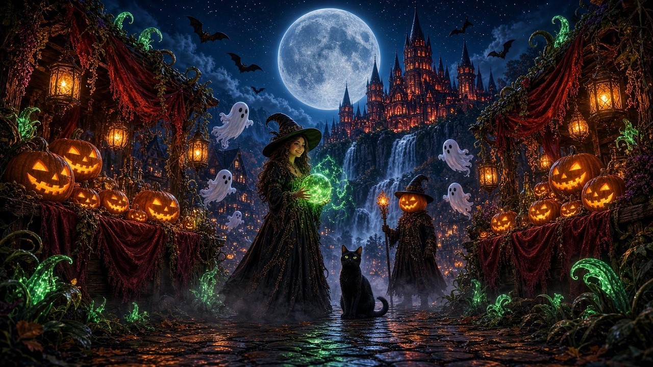 Relaxing Halloween Ambience 👻🎃 A Magical Cozy Journey Through Halloween Night | Halloween Music 2026
