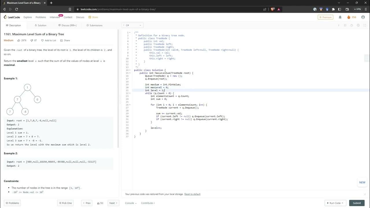 1161. Maximum Level Sum of a Binary Tree (LeetCode) - YouTube