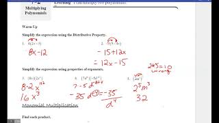 Ch 7 Day 4- Multiplying Monomials