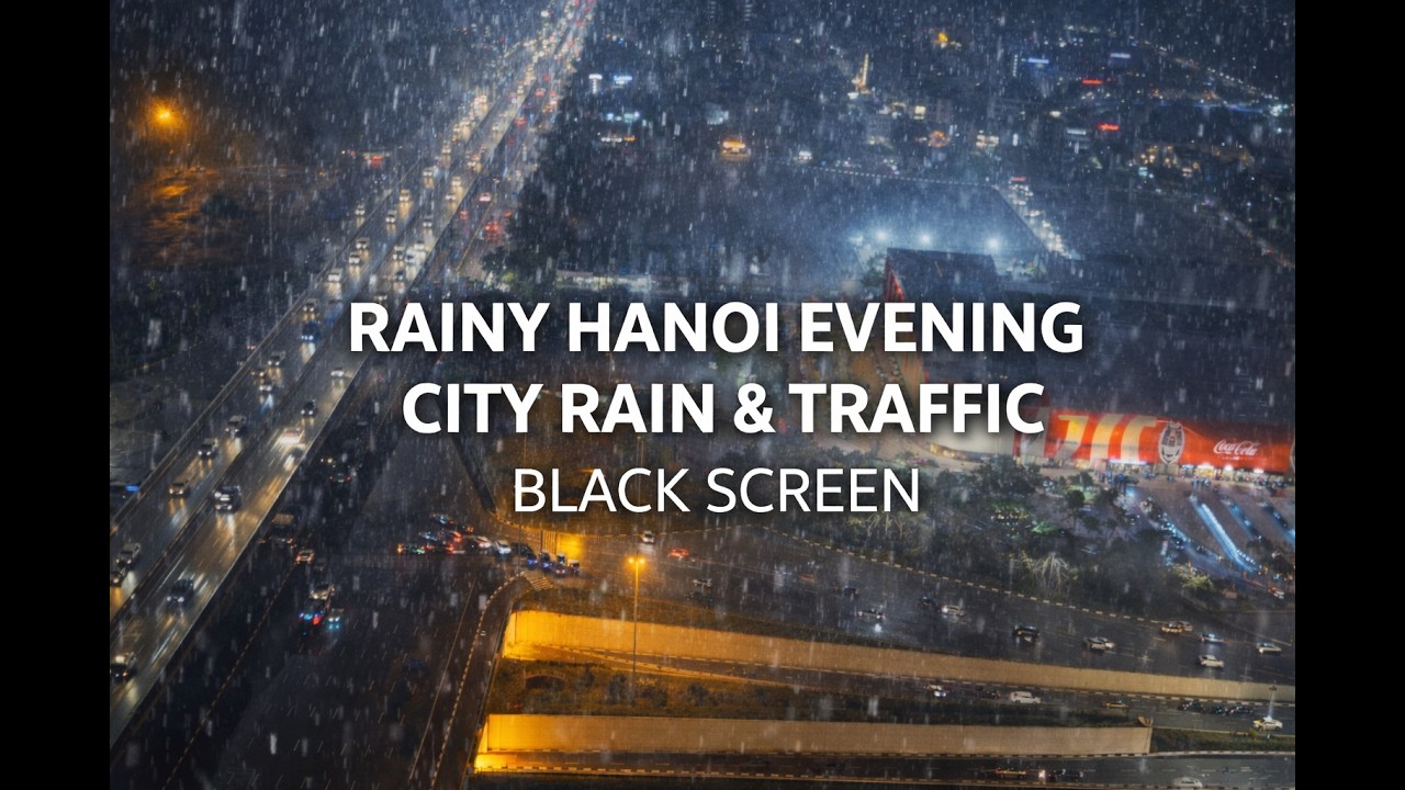 Rainy Hanoi Evening – Real City Rain & Traffic Ambience (Black Screen, 8 Hours)