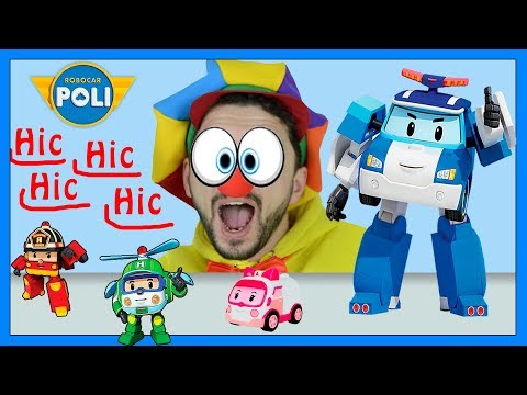 Robocar Poli & Funny Clown | Clown Bob vs Hiccups | Poli Helli Roy & Amber toys in Video for Kid