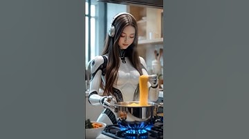 High-tech female robot chef prepares a spaghetti meal in a next-gen kitchen! 🤖🍝 #robot #robotchef