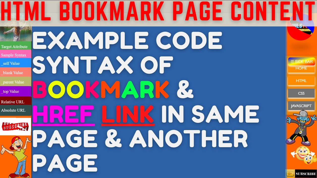 SAMPLE CODE SYNTAX OF BOOKMARK AND HREF LINK IN SAME AND ANOTHER PAGE