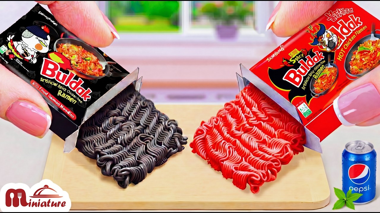 Best Korean Food 🔥 How To Make Spicy Korean Noodles Vs Black Buldak Ramen | ASMR Cooking Mini Food