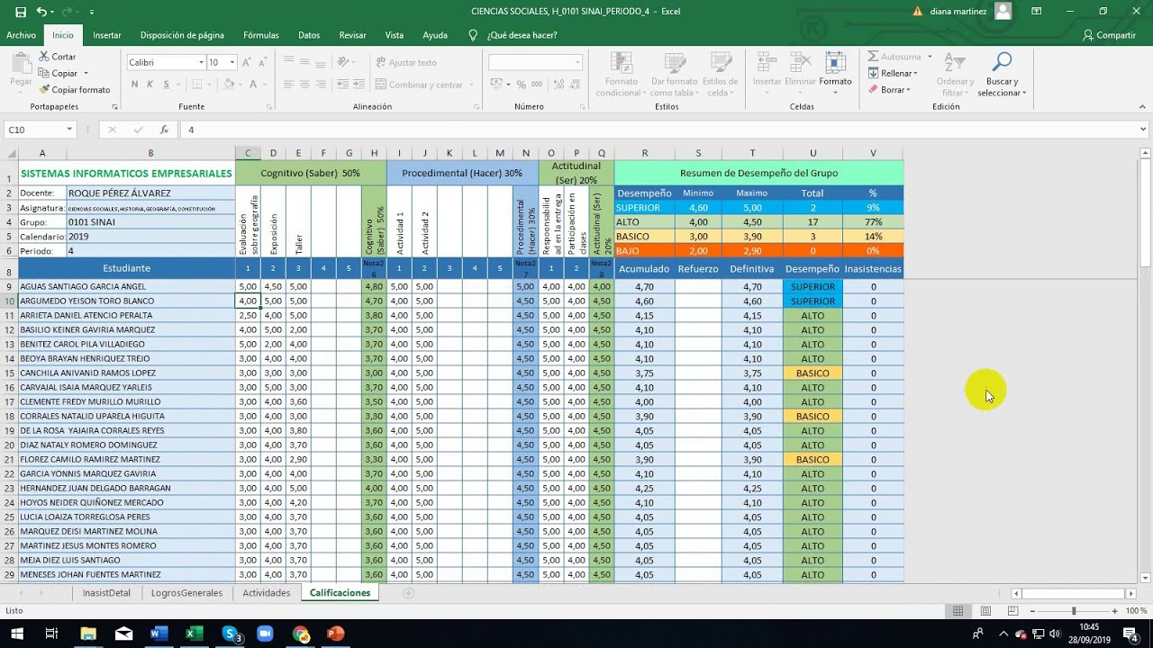 Planilla De Excel