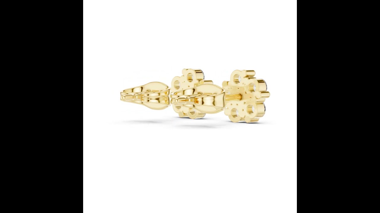 Star Flower Round Cut Diamond Stud Earrings