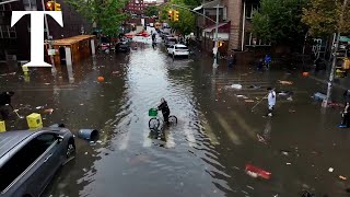 Drone video shows flooded streets in New York as more rain is expected