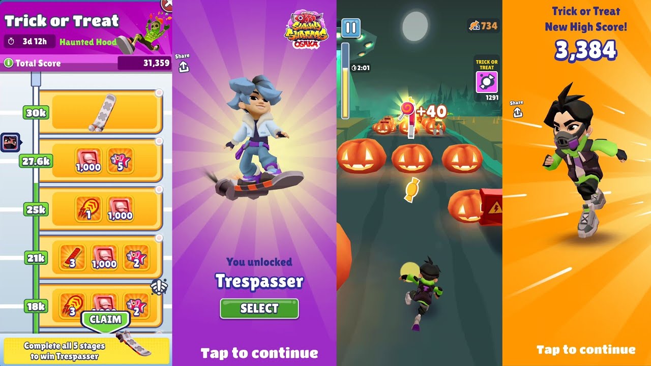 Subway surfers trick or treat new trespasser hoverboard unlock | Subway surfers osaka | Subway surf