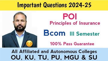 Principles of Insurance Important Questions 2024-25 Bcom III Semester 3rd Sem POI Imp OU KU TU PU SU