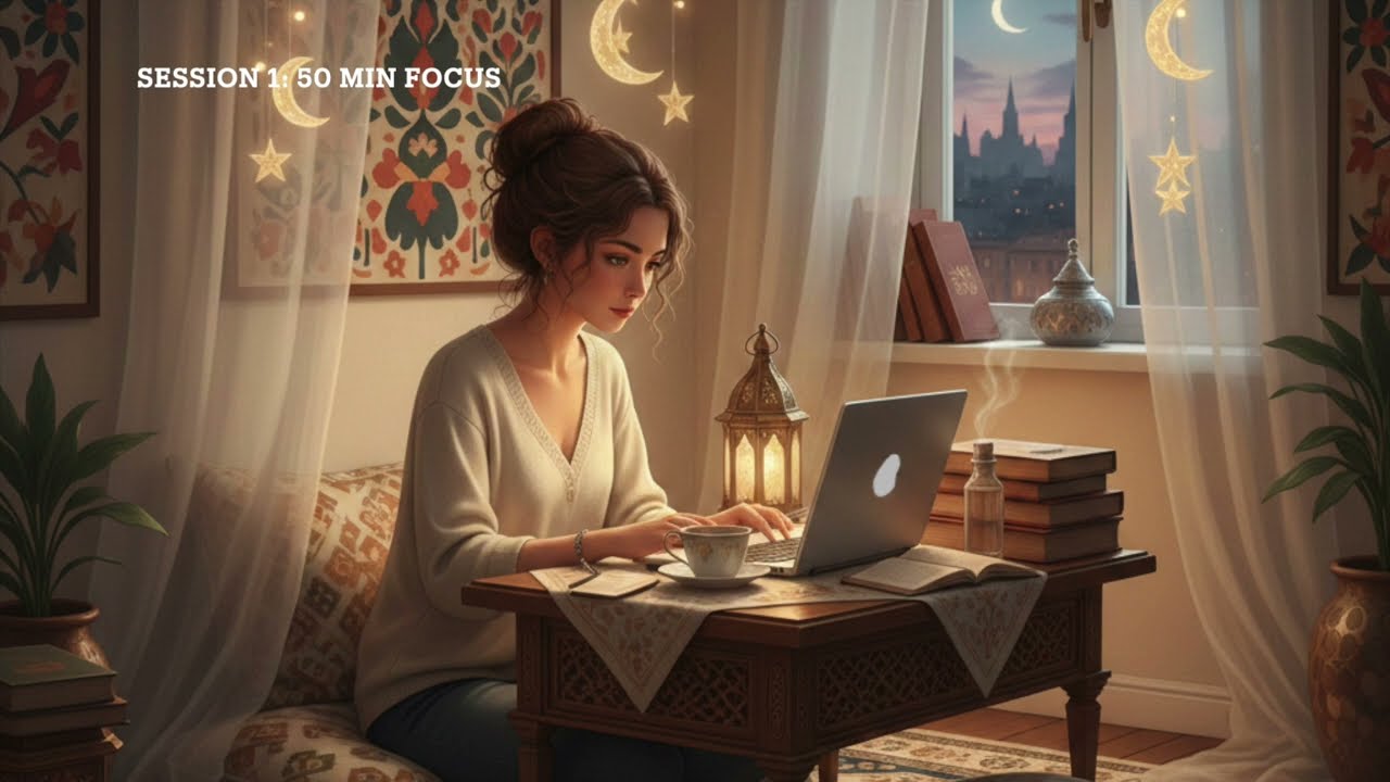2-HOUR STUDY WITH ME: Ramadan Edition🌙 | Pomodoro 50/10, Lofi Ambiance, Deep Work