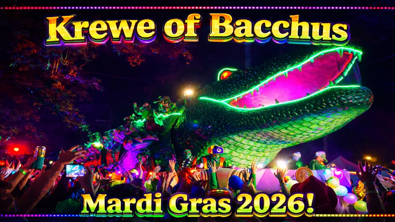 Bacchus Parade, Mardi Gras 2026! MASSIVE Floats, Night Throws & Celebrity Magic! 🎭🍇