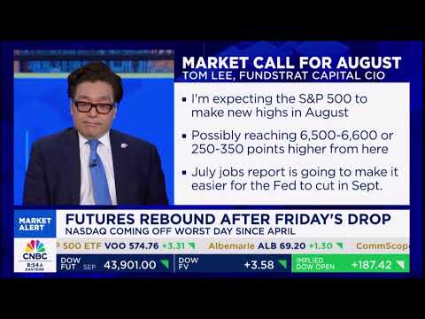 Video preview for Tom Lee joins CNBC’s Squawk Box to break down the latest inflation report, the Fed’s impact, and why he expects a strong rally in August. Could the S&P 500 reach the 6,500-6,600 range in the next few weeks? Tom shares his market outlook, offering expert analysis on the driving factors behind this bu