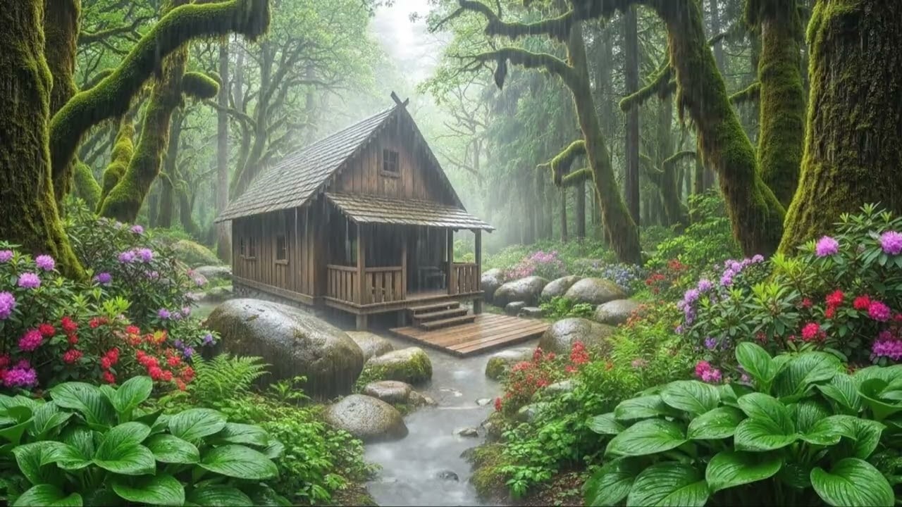 Calm Rain in a Beautiful Forest 🌲 Relaxing Piano & Guitar Sounds