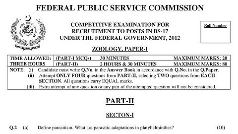 CSS PAST PAPERS - 2012 - ZOOLOGY - OPTIONALLY SUBJECT  (GROUP 5)