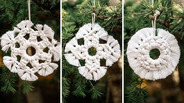 DIY Macrame Snowflake Christmas Tree Ornaments with Wooden Rings | Easy Macrame Decoration Tutorial