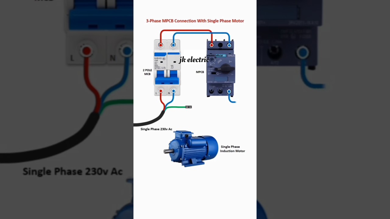 Single phase motor connection with MPCB.
