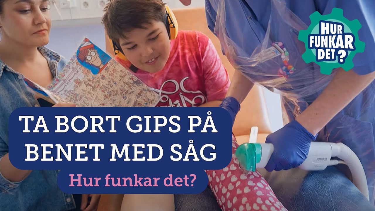 Ta bort gips på benet med en såg (barn)
