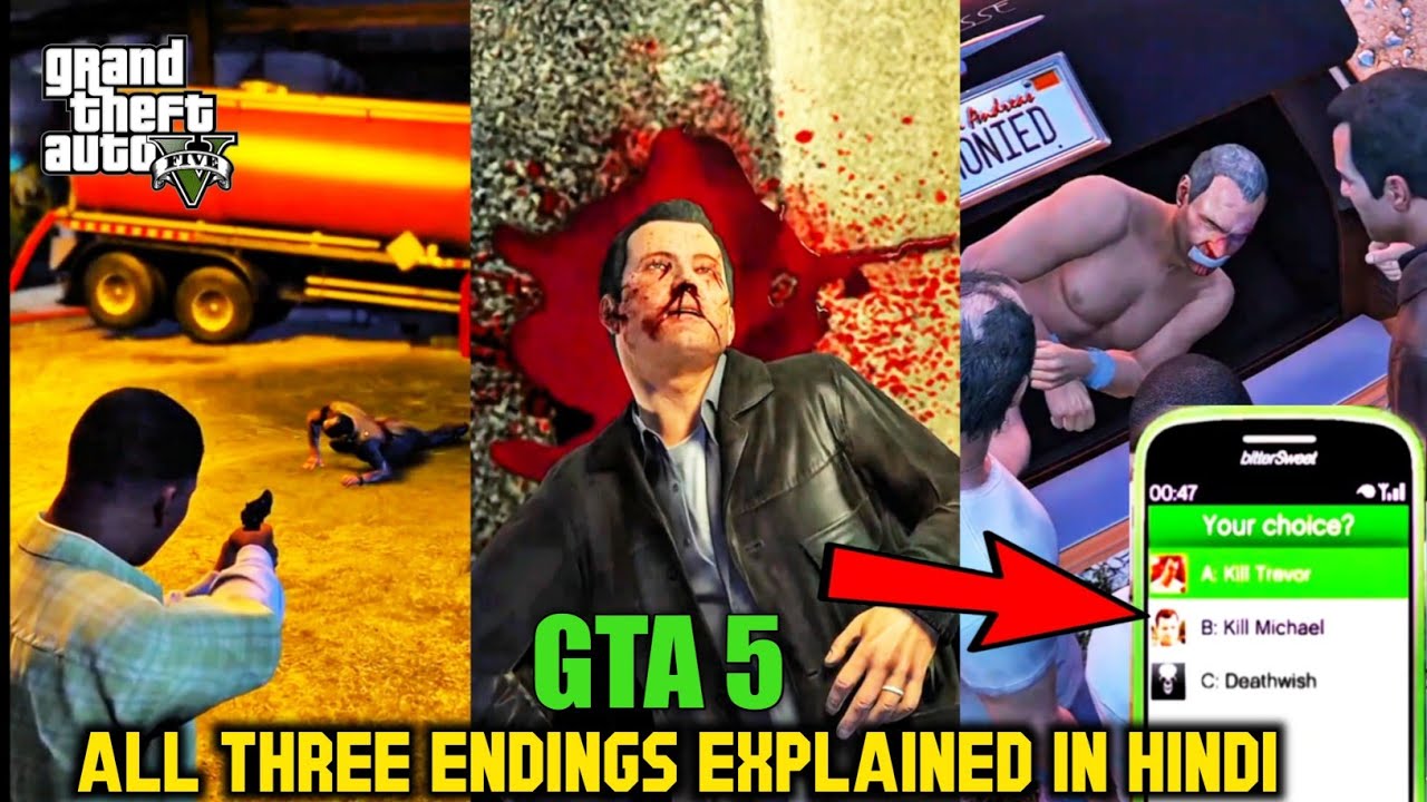 GTA 5 ALL THREE ENDINGS EXPLAINED IN HINDI | GTA 5 GAME STORY IN HINDI || GTA5